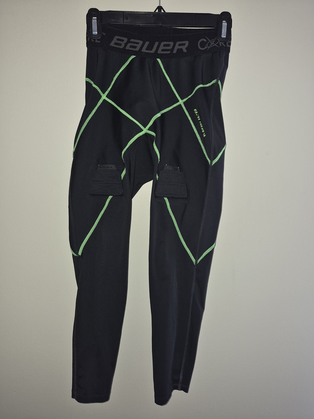 Bauer Black Compression Pants with Neon Green Trim
